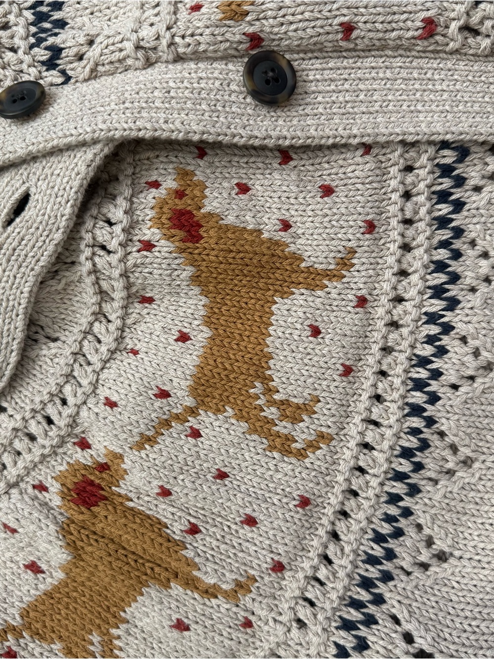 L.L. Bean Signature Cotton Fisherman Sweater, short cardigan fair isle - Picture 3 of 5